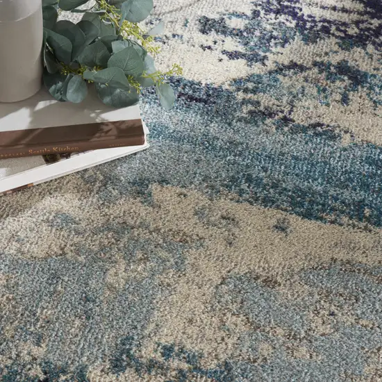 5' X 5' Ivory And Teal Blue Round Abstract Power Loom Non Skid Area Rug Photo 9