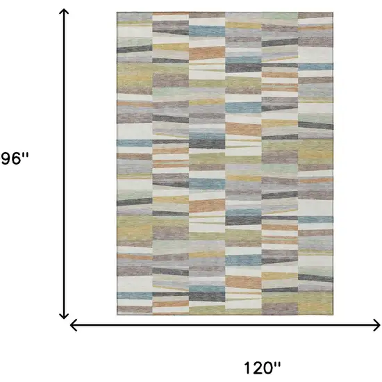 Ivory And Teal Blue Striped Washable Indoor Outdoor Area Rug Photo 6
