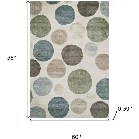 Ivory And Teal Geometric Washable Area Rug With UV Protection Photo 9