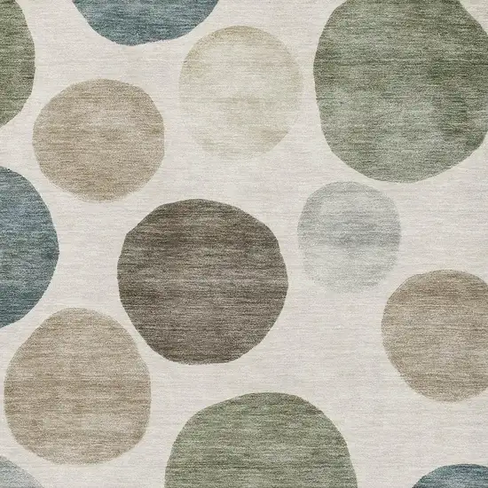 Ivory And Teal Geometric Washable Area Rug With UV Protection Photo 3