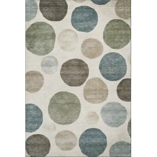 Ivory And Teal Geometric Washable Area Rug With UV Protection Photo 4