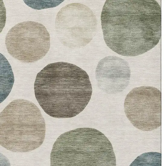 Ivory And Teal Geometric Washable Area Rug With UV Protection Photo 3