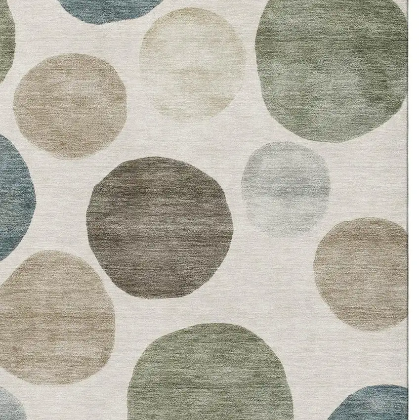 Ivory And Teal Geometric Washable Area Rug With UV Protection Photo 3