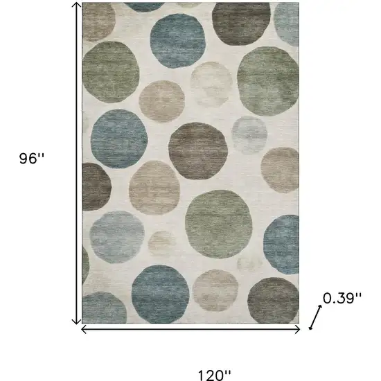 Ivory And Teal Geometric Washable Area Rug With UV Protection Photo 9