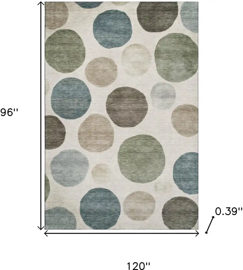 Ivory And Teal Geometric Washable Area Rug With UV Protection Photo 9