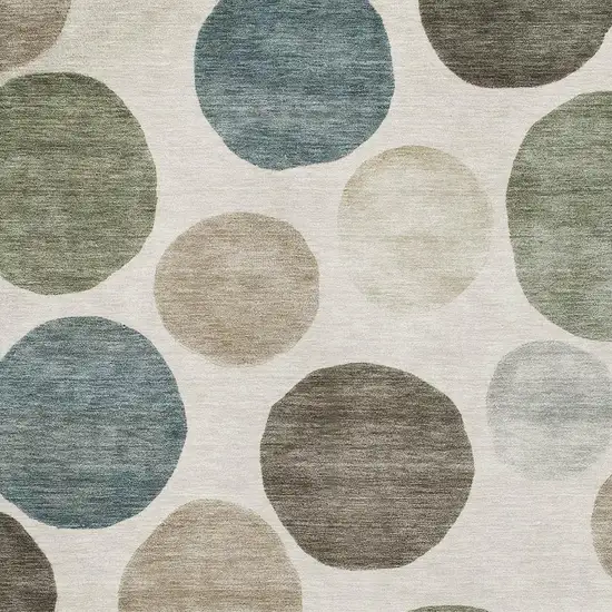 Ivory And Teal Geometric Washable Area Rug With UV Protection Photo 3