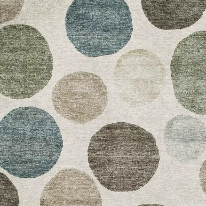 Ivory And Teal Geometric Washable Area Rug With UV Protection Photo 3