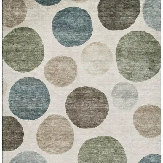 Ivory And Teal Geometric Washable Area Rug With UV Protection Photo 4