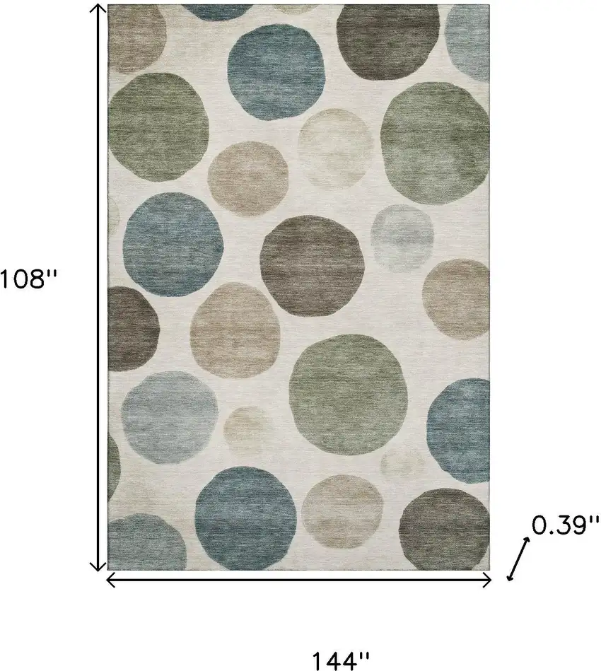 Ivory And Teal Geometric Washable Area Rug With UV Protection Photo 9