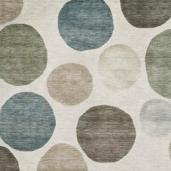 Ivory And Teal Geometric Washable Area Rug With UV Protection Photo 3