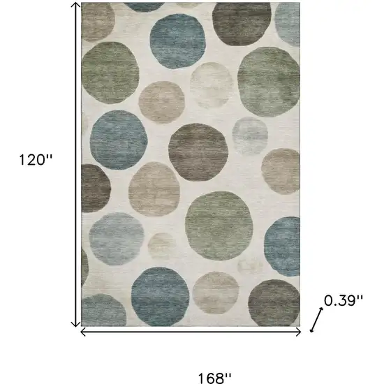 Ivory And Teal Geometric Washable Area Rug With UV Protection Photo 9