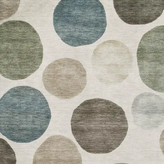 Ivory And Teal Geometric Washable Area Rug With UV Protection Photo 3