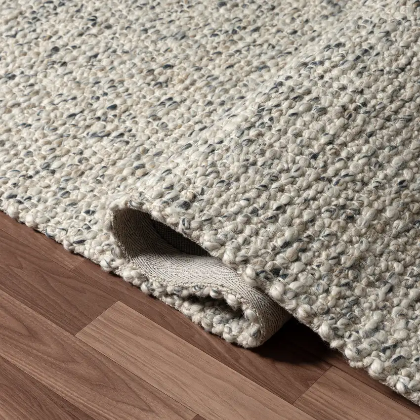 Ivory And Teal Wool Hand Woven Square Rug Photo 8