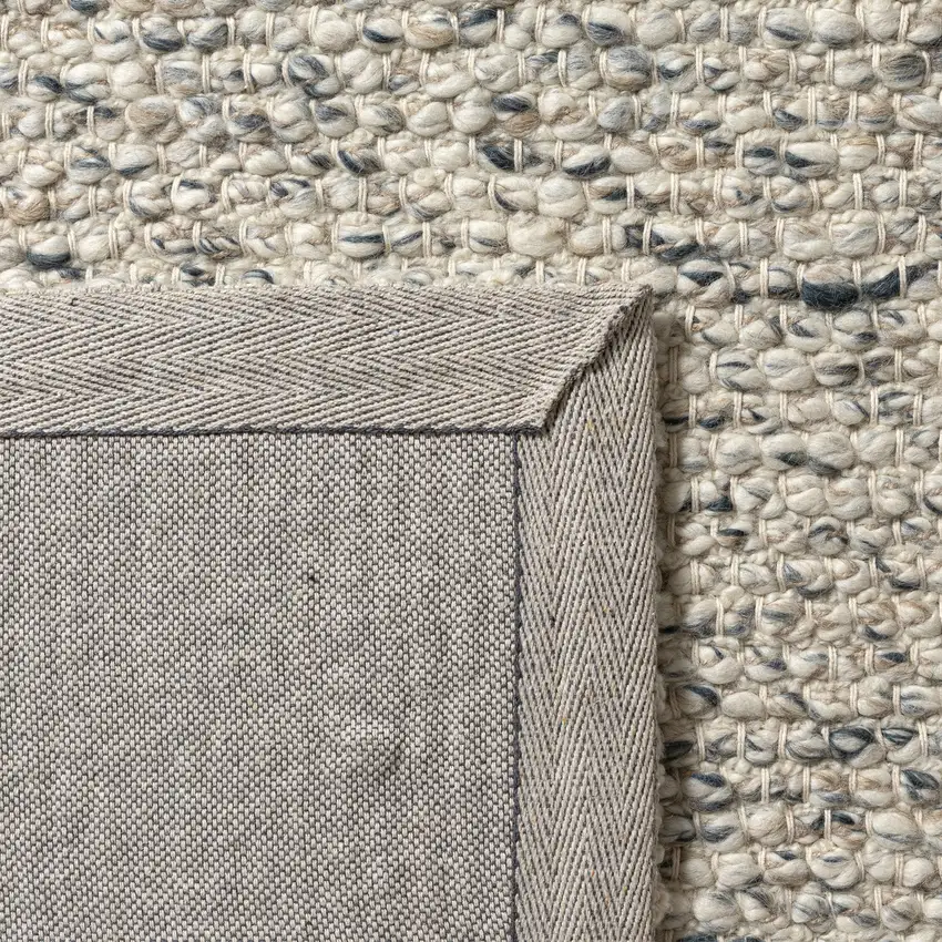 Ivory And Teal Wool Hand Woven Square Rug Photo 9