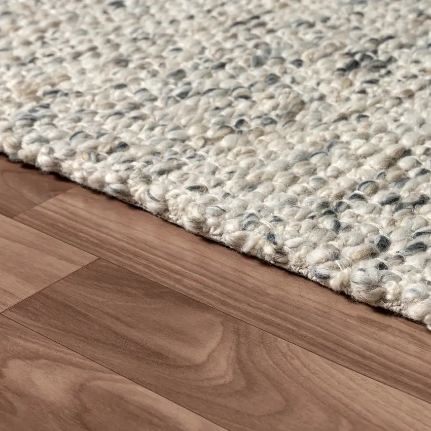 Ivory And Teal Wool Hand Woven Square Rug Photo 6