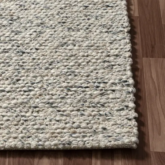Ivory And Teal Wool Hand Woven Square Rug Photo 9
