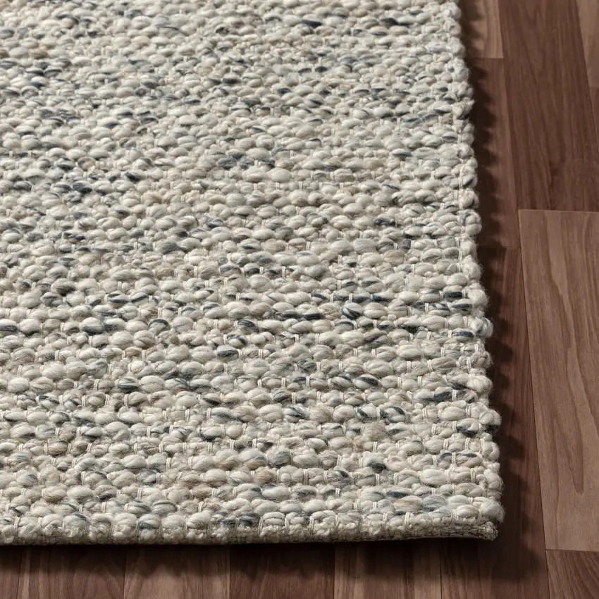 Ivory And Teal Wool Hand Woven Square Rug Photo 9