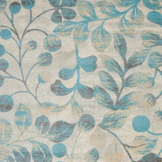 Ivory And Turquoise Botanical Leaves Area Rug Photo 8