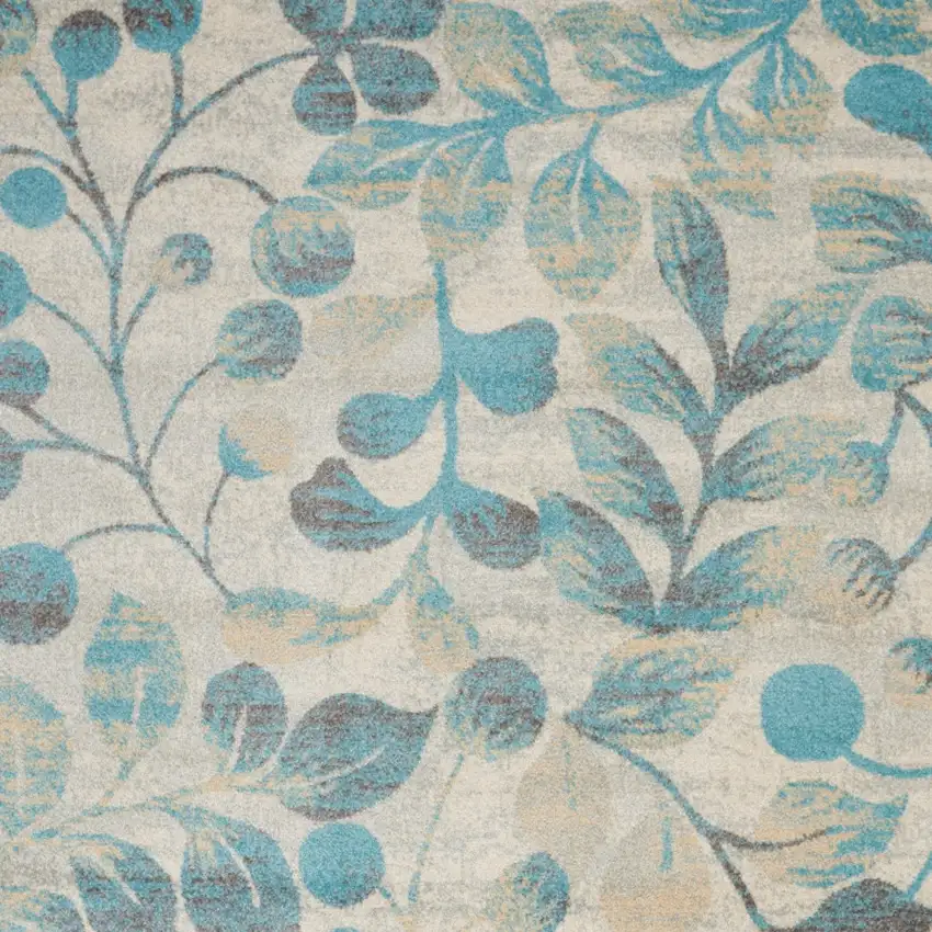 Ivory And Turquoise Botanical Leaves Area Rug Photo 8