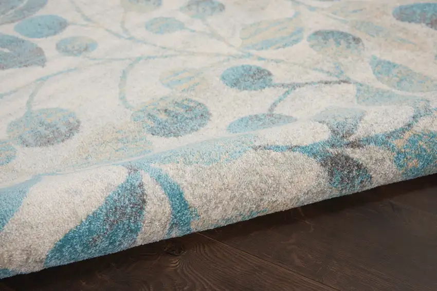 Ivory And Turquoise Botanical Leaves Area Rug Photo 8