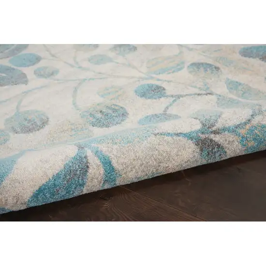 Ivory And Turquoise Botanical Leaves Area Rug Photo 9