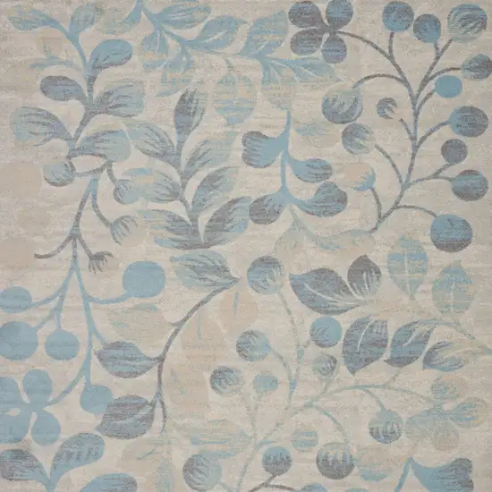 Ivory And Turquoise Botanical Leaves Area Rug Photo 8