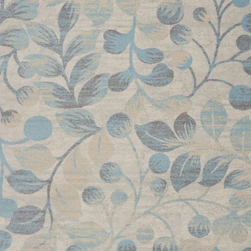 Ivory And Turquoise Botanical Leaves Area Rug Photo 9