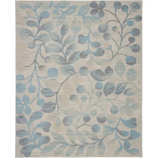 Ivory And Turquoise Botanical Leaves Area Rug Photo 8