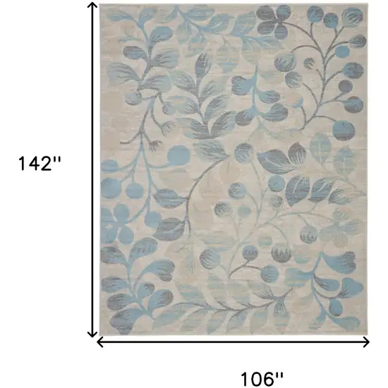 Ivory And Turquoise Botanical Leaves Area Rug Photo 3