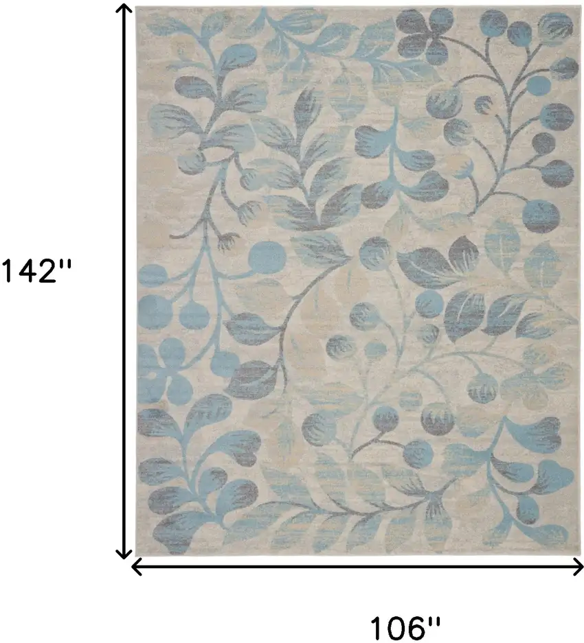 Ivory And Turquoise Botanical Leaves Area Rug Photo 3