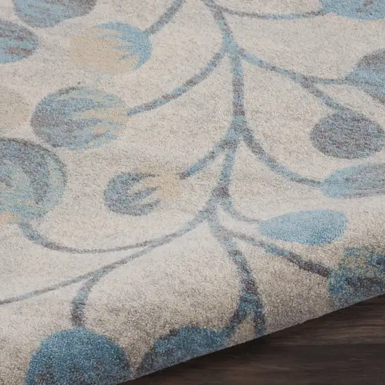 Ivory And Turquoise Botanical Leaves Area Rug Photo 9