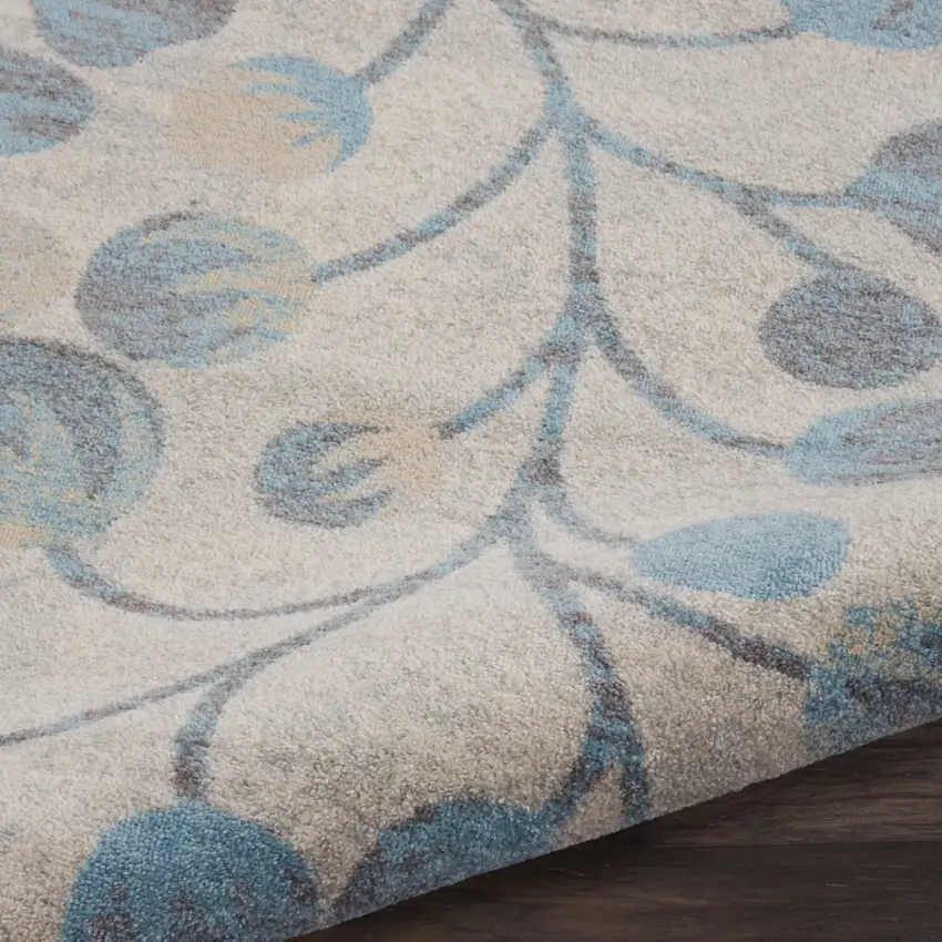 Ivory And Turquoise Botanical Leaves Area Rug Photo 9