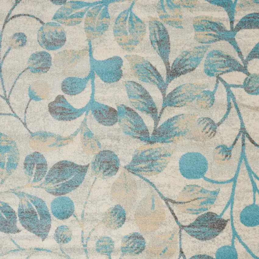 Ivory And Turquoise Botanical Leaves Area Rug Photo 9