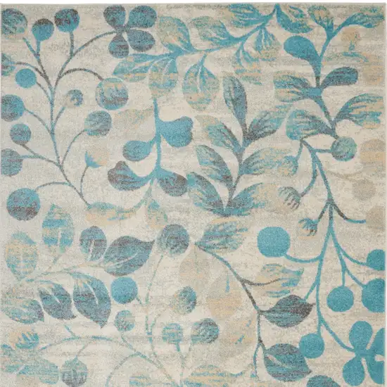 Ivory And Turquoise Botanical Leaves Area Rug Photo 9