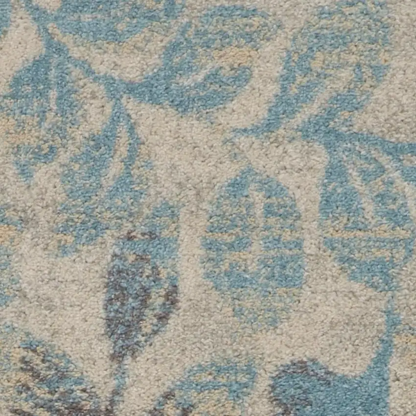 Ivory And Turquoise Botanical Leaves Area Rug Photo 3
