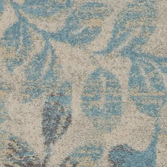 Ivory And Turquoise Botanical Leaves Area Rug Photo 3
