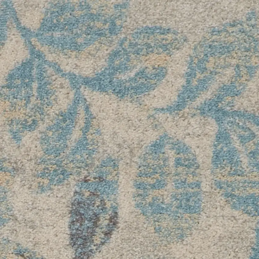 Ivory And Turquoise Botanical Leaves Area Rug Photo 7