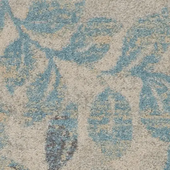 Ivory And Turquoise Botanical Leaves Area Rug Photo 7