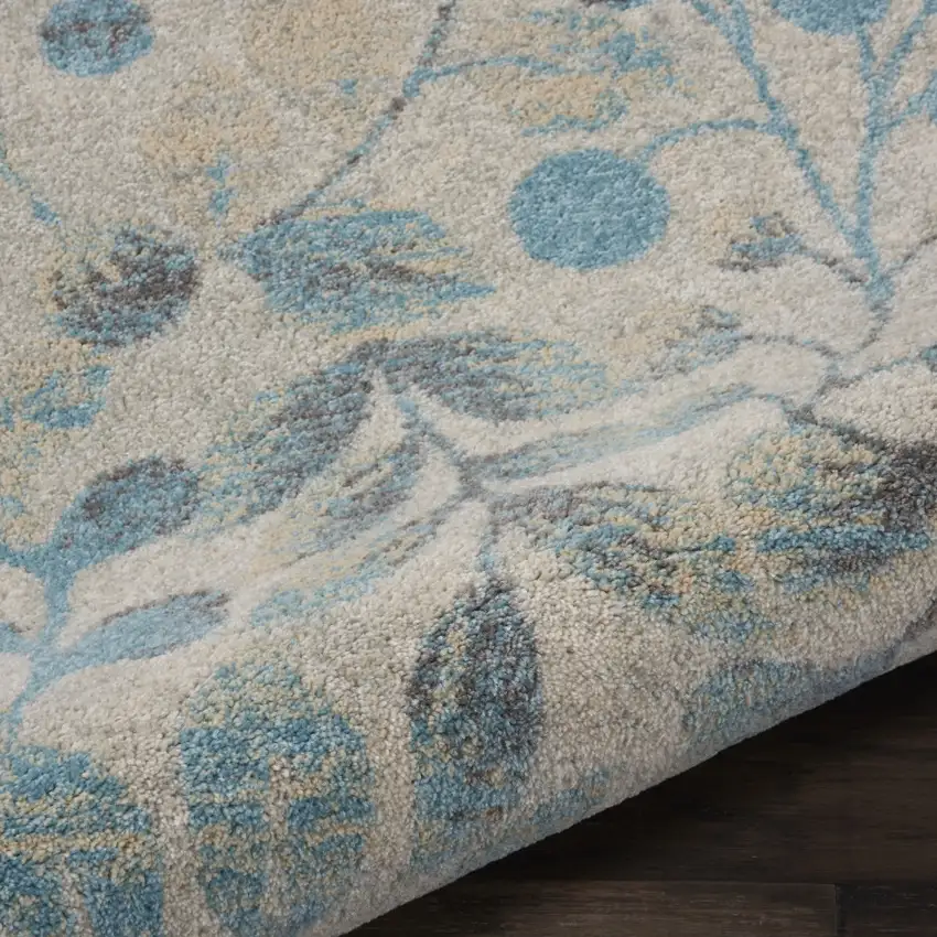 Ivory And Turquoise Botanical Leaves Area Rug Photo 9