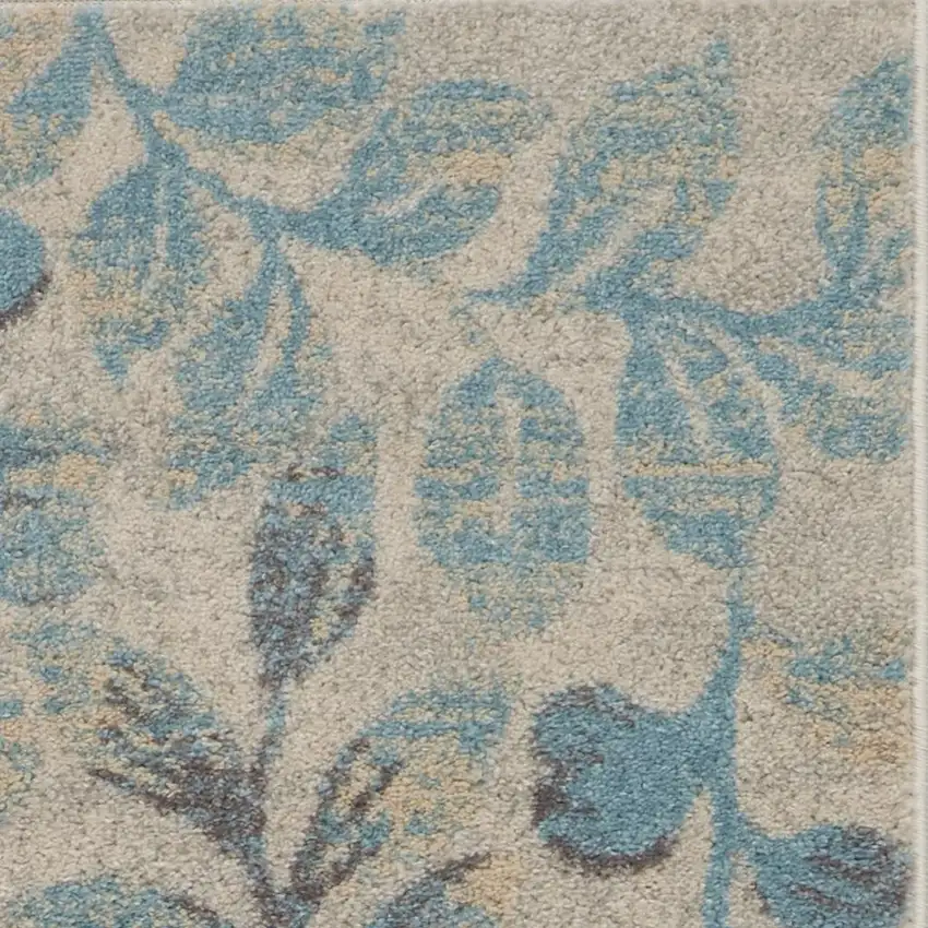 Ivory And Turquoise Botanical Leaves Area Rug Photo 4