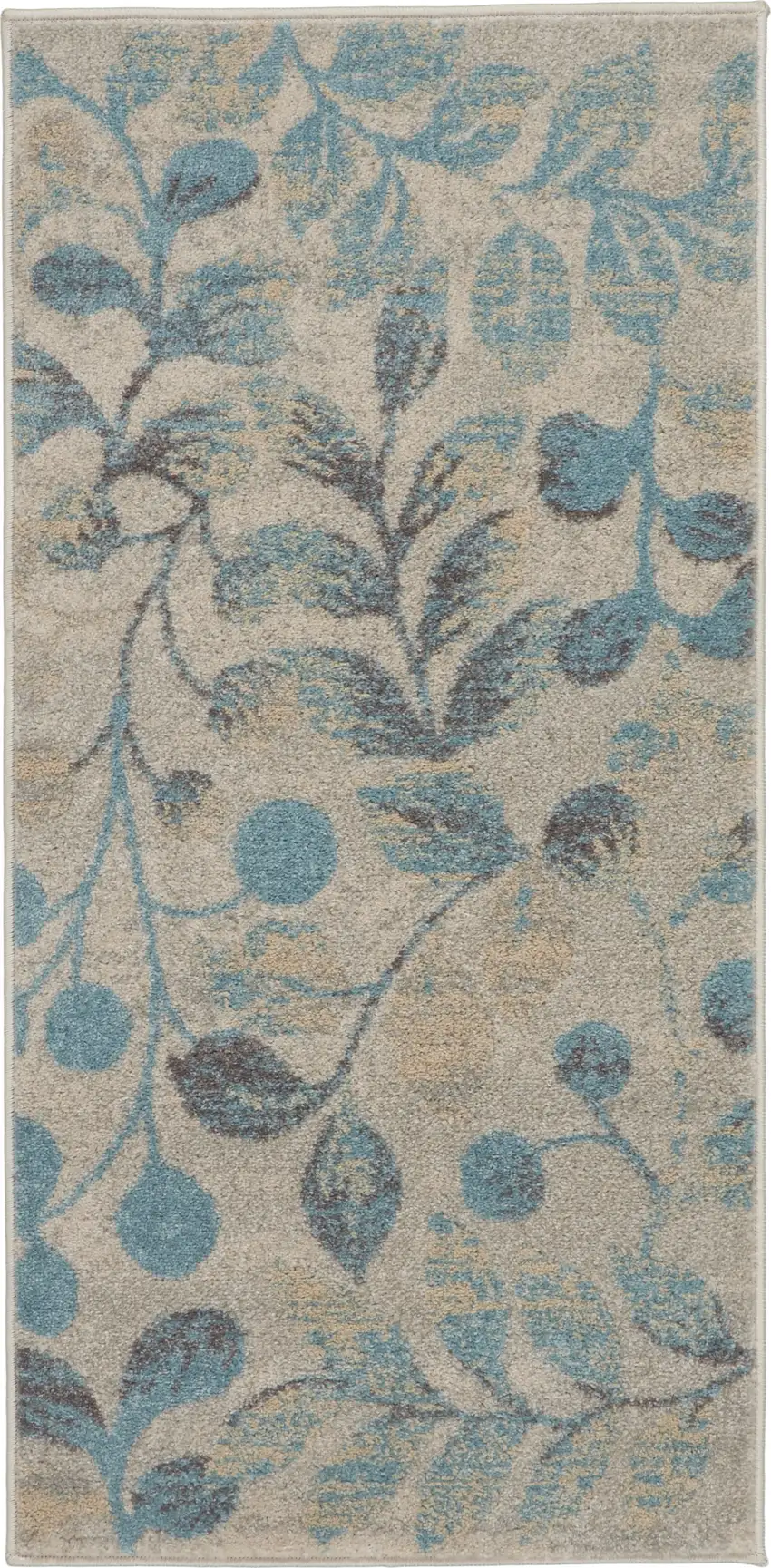 Ivory And Turquoise Botanical Leaves Area Rug Photo 2