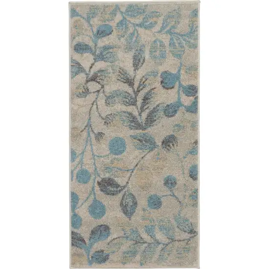 Ivory And Turquoise Botanical Leaves Area Rug Photo 2