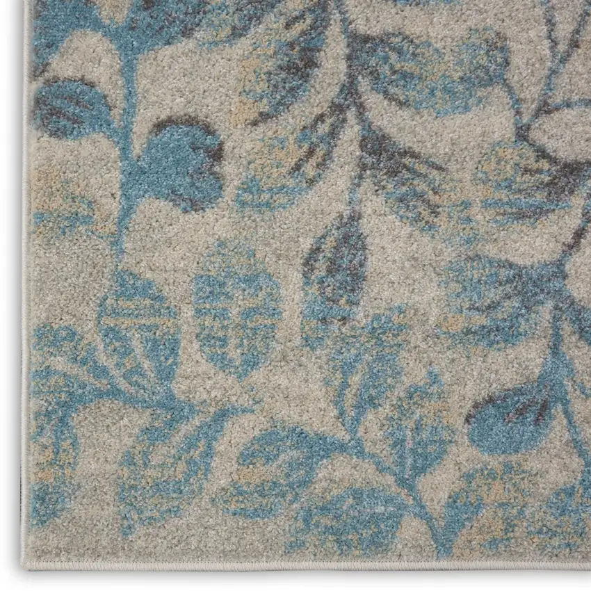 Ivory And Turquoise Botanical Leaves Area Rug Photo 9