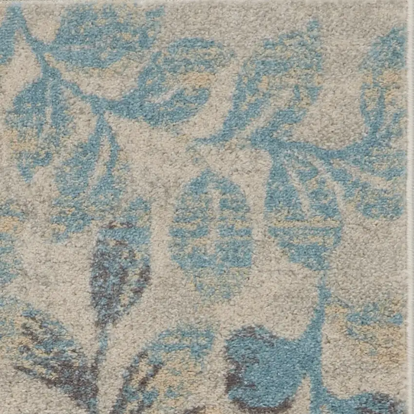 Ivory And Turquoise Botanical Leaves Area Rug Photo 8