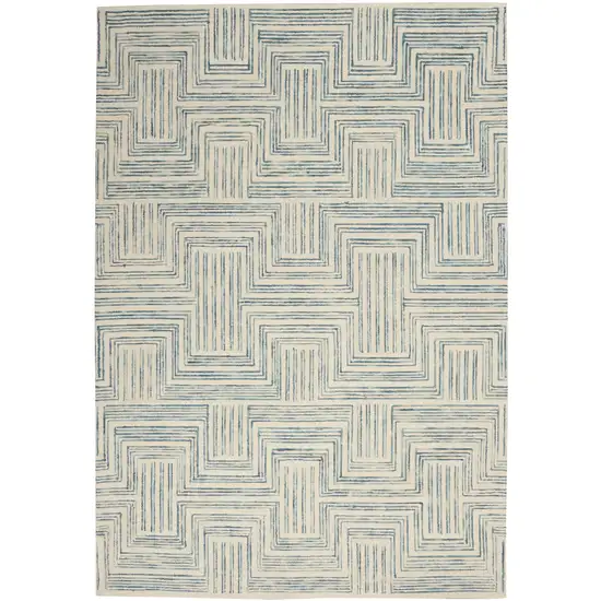 Ivory And Turquoise Wool Geometric Area Rug Photo 1