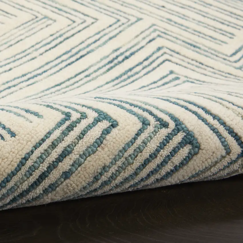 Ivory And Turquoise Wool Geometric Area Rug Photo 6