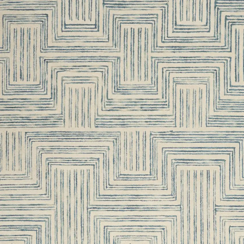 Ivory And Turquoise Wool Geometric Area Rug Photo 7