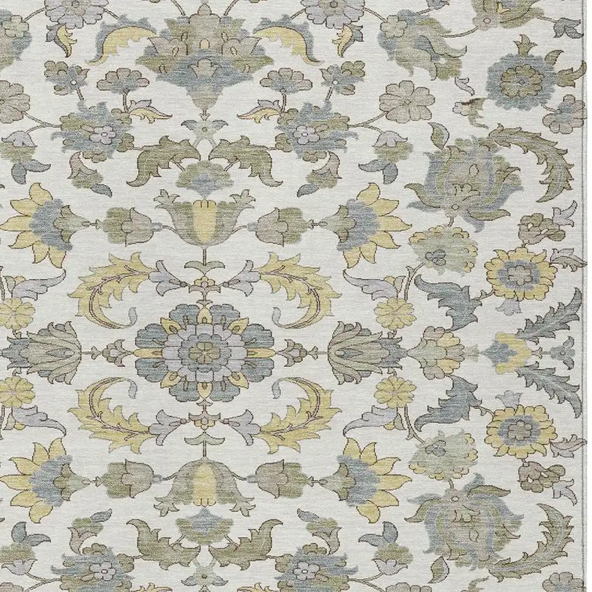 Ivory And Wheat Floral Medallion Washable Indoor Outdoor Area Rug Photo 2