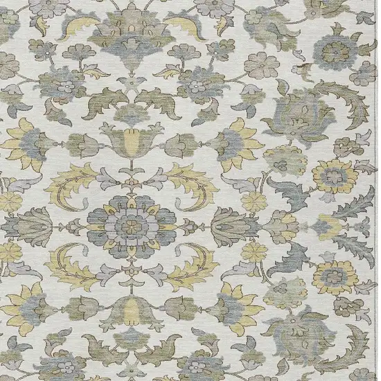 Ivory And Wheat Floral Medallion Washable Indoor Outdoor Area Rug Photo 2