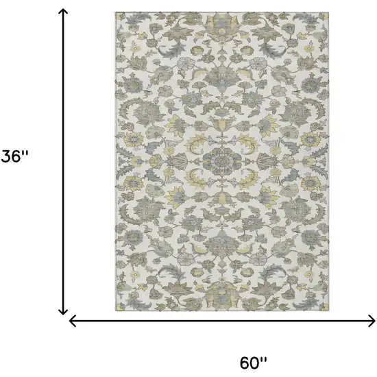 Ivory And Wheat Floral Medallion Washable Indoor Outdoor Area Rug Photo 6